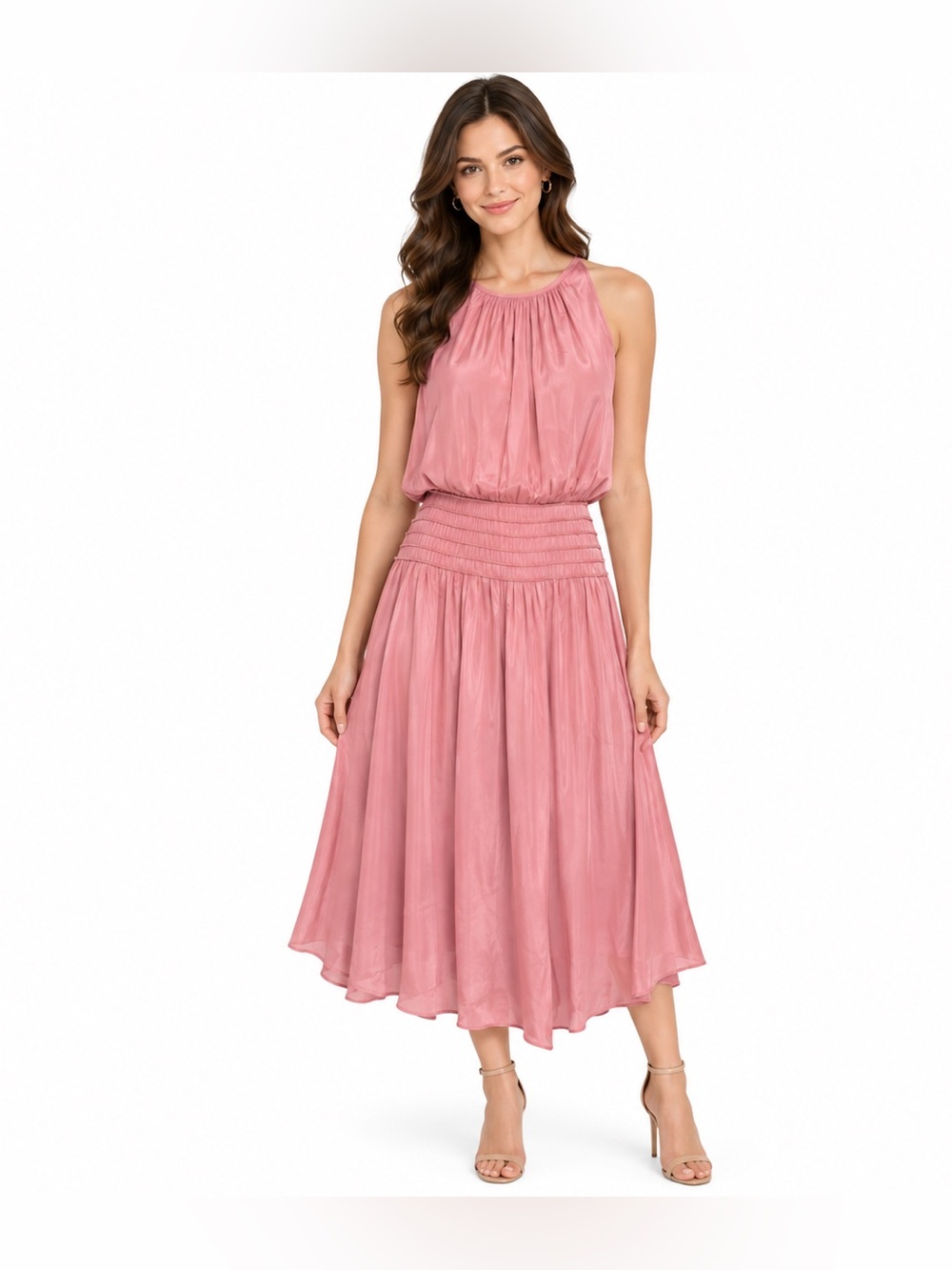 White House Black Market Women’s Pink Sleeveless Smocked bouson dress size XLP